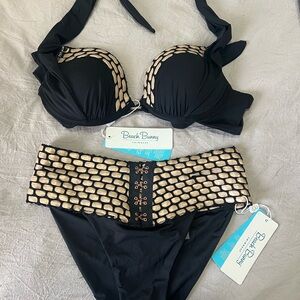 Beach Bunny Swim | Black & Gold High Waist Bikini